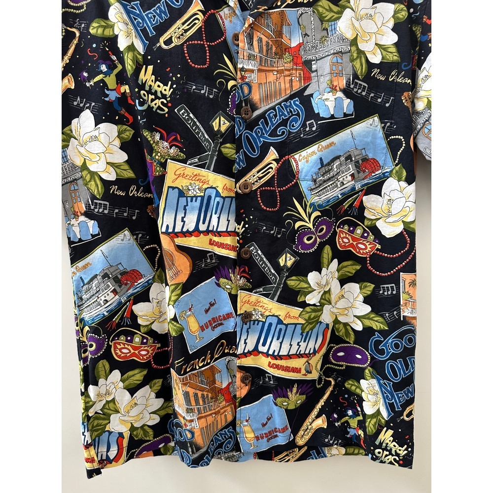 David Carey New Orleans Camp Shirt Black Button Up Collared Short Sleeve Mens M - Picture 10 of 15